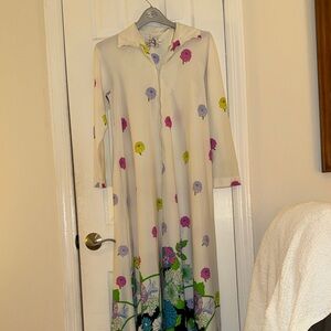 1970s Cream Floral print zip Front Maxi Dress/ tunic